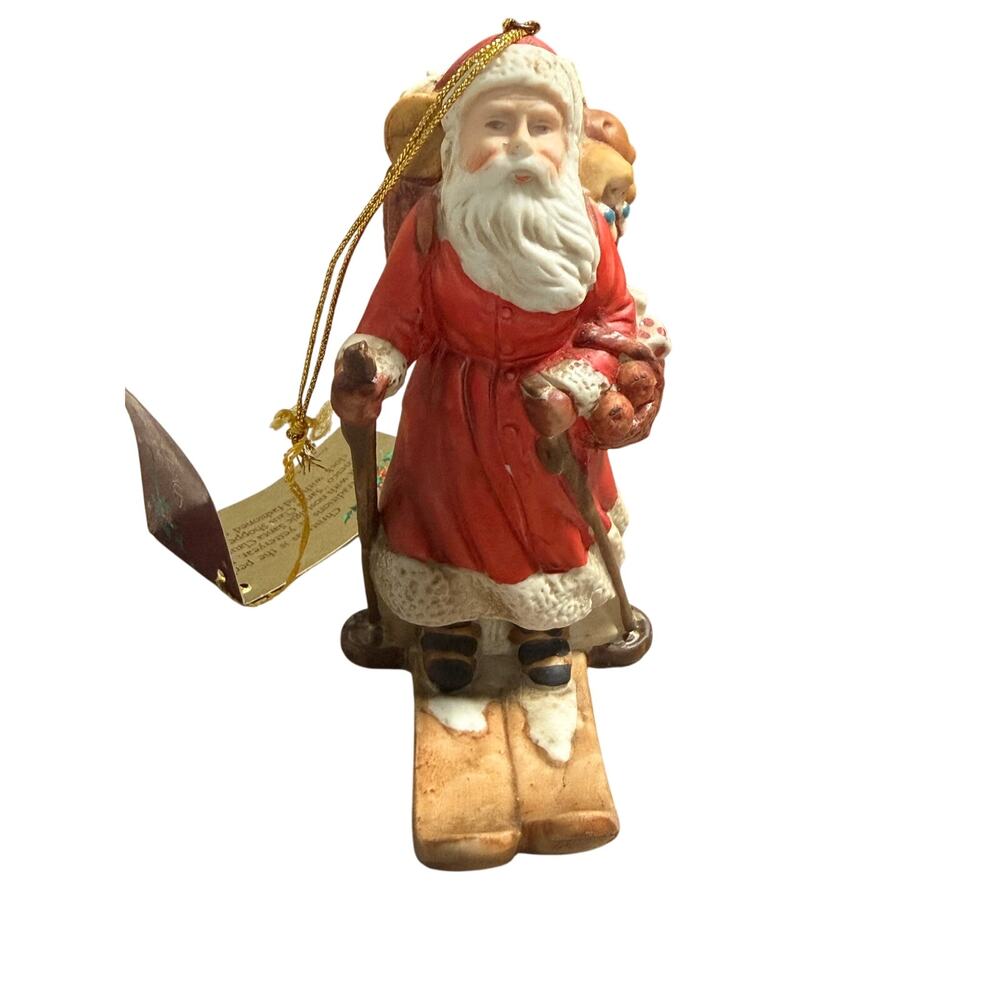 Vintage 1987 Enesco Santa On Skis Ornament John Grossman Gifted Line Ceramic